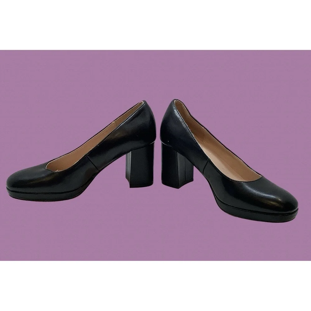 Bandolino Black Leather Platform Pumps Shoes Comfortable Dressy Black Heels Sz 7